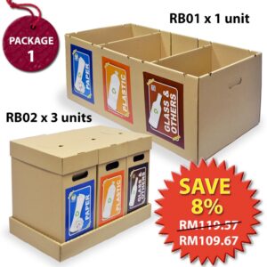 Recycle Bin Waste Separation Trash Bin Package RBP1- 1 unit RB01SE+3 units RB02